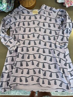 The Beaufort Bonnet Company Girls Lilac and Navy Tassel Print tunic Top